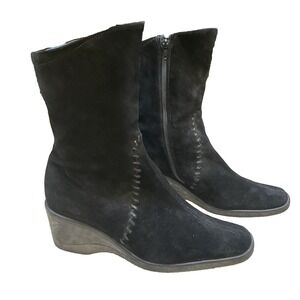 Aquatalia 9.5 Ankle Boots Wedge Booties Black Suede Zipper Stitching